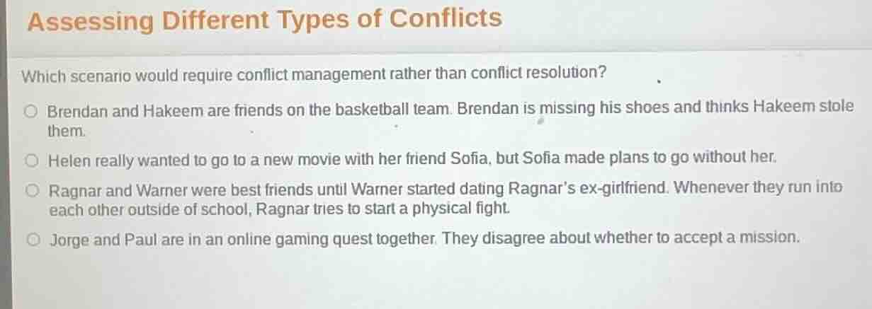 assessing different types of conflicts which scenario would require con…