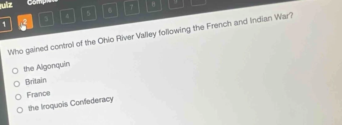 who gained control of the ohio river valley following the french and in…
