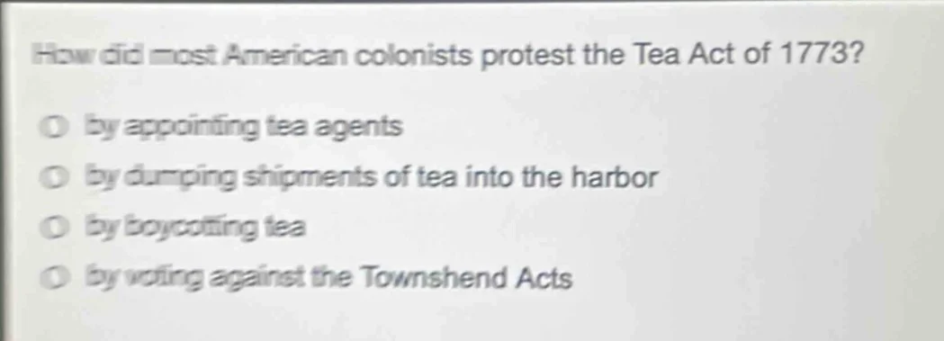 how did most american colonists protest the tea act of 1773? by appoint…