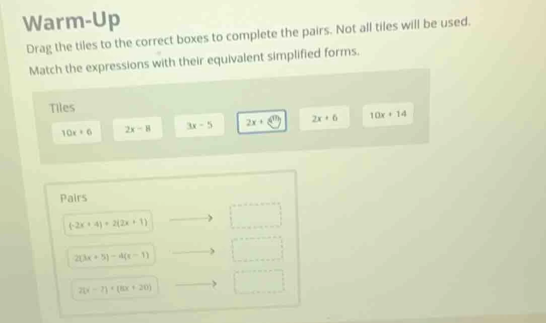 warm-up drag the tiles to the correct boxes to complete the pairs. not …