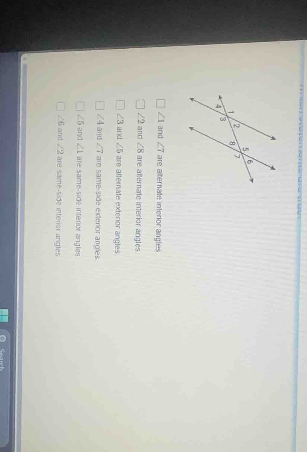 there is a diagram of two parallel lines cut by a transversal, forming …