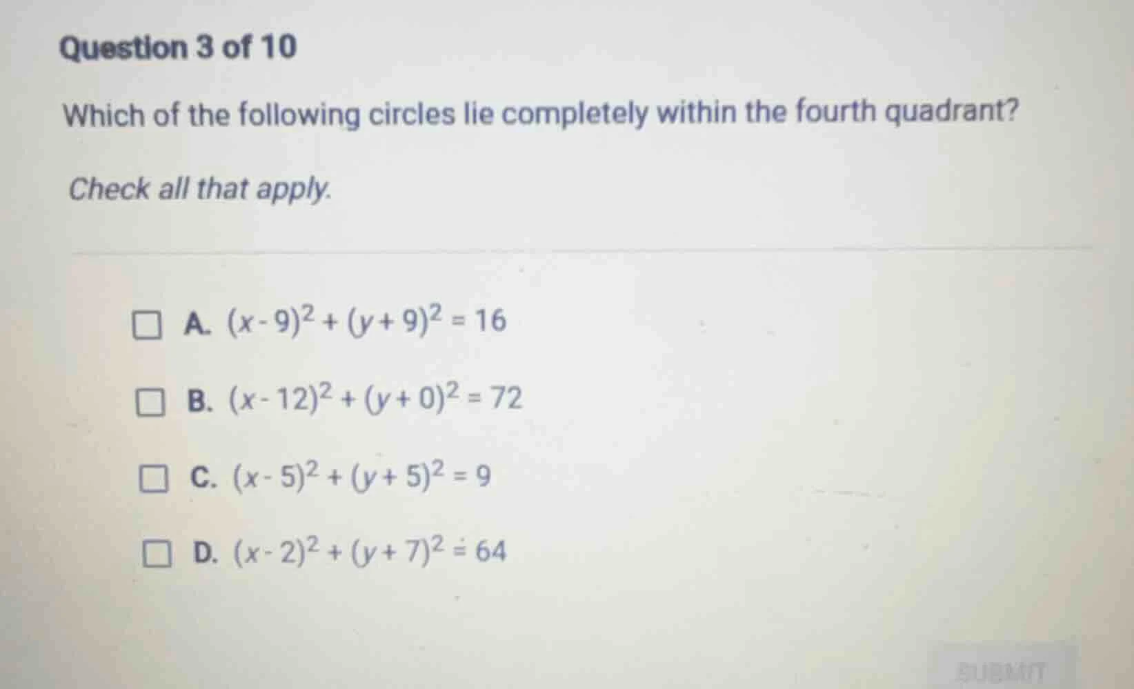 question 3 of 10 which of the following circles lie completely within t…