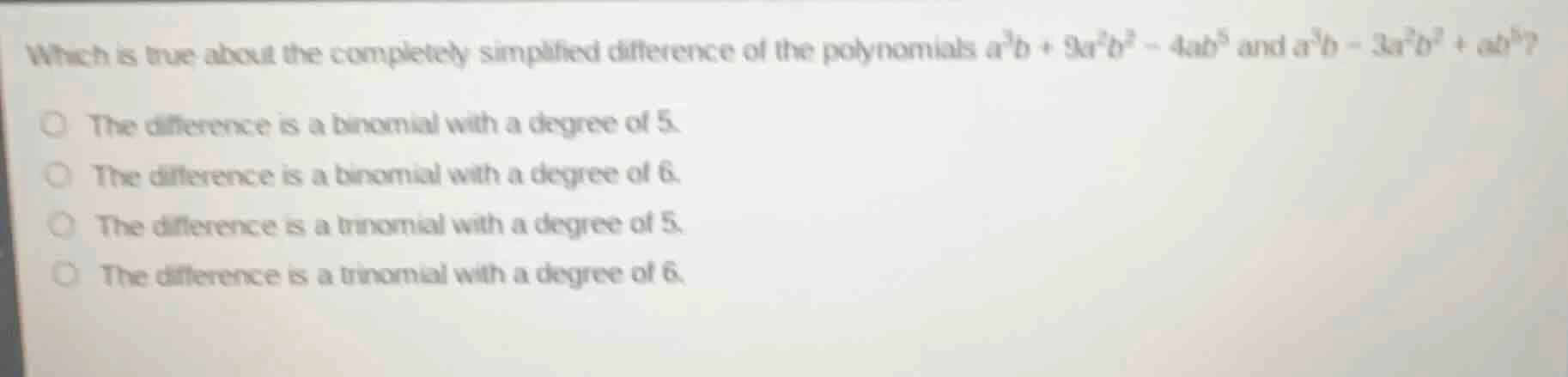 which is true about the completely simplified difference of the polynom…
