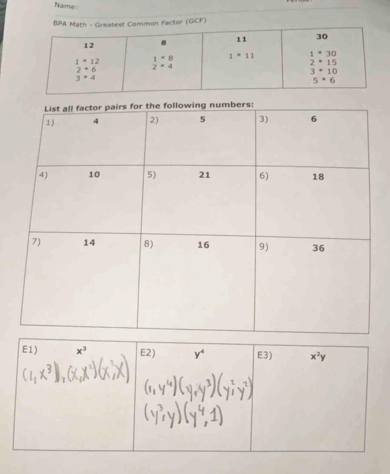 name: bpa math - greatest common factor (gcf) 12 1 * 12 2 * 6 3 * 4 8 1…