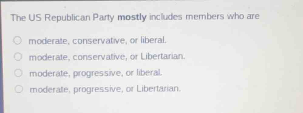 the us republican party mostly includes members who are moderate, conse…