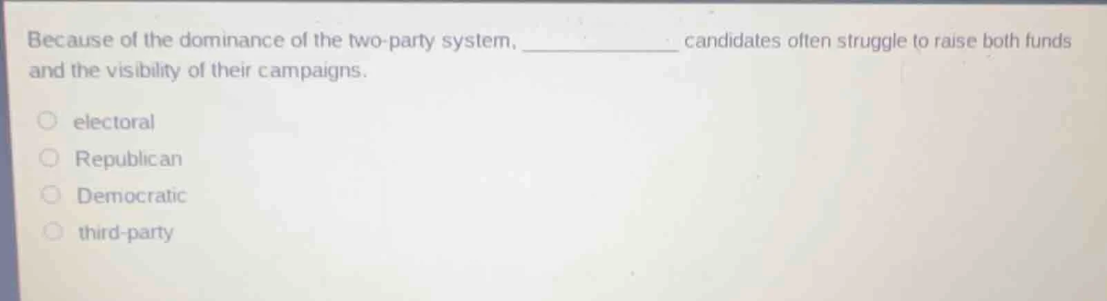 because of the dominance of the two - party system, ______ candidates o…
