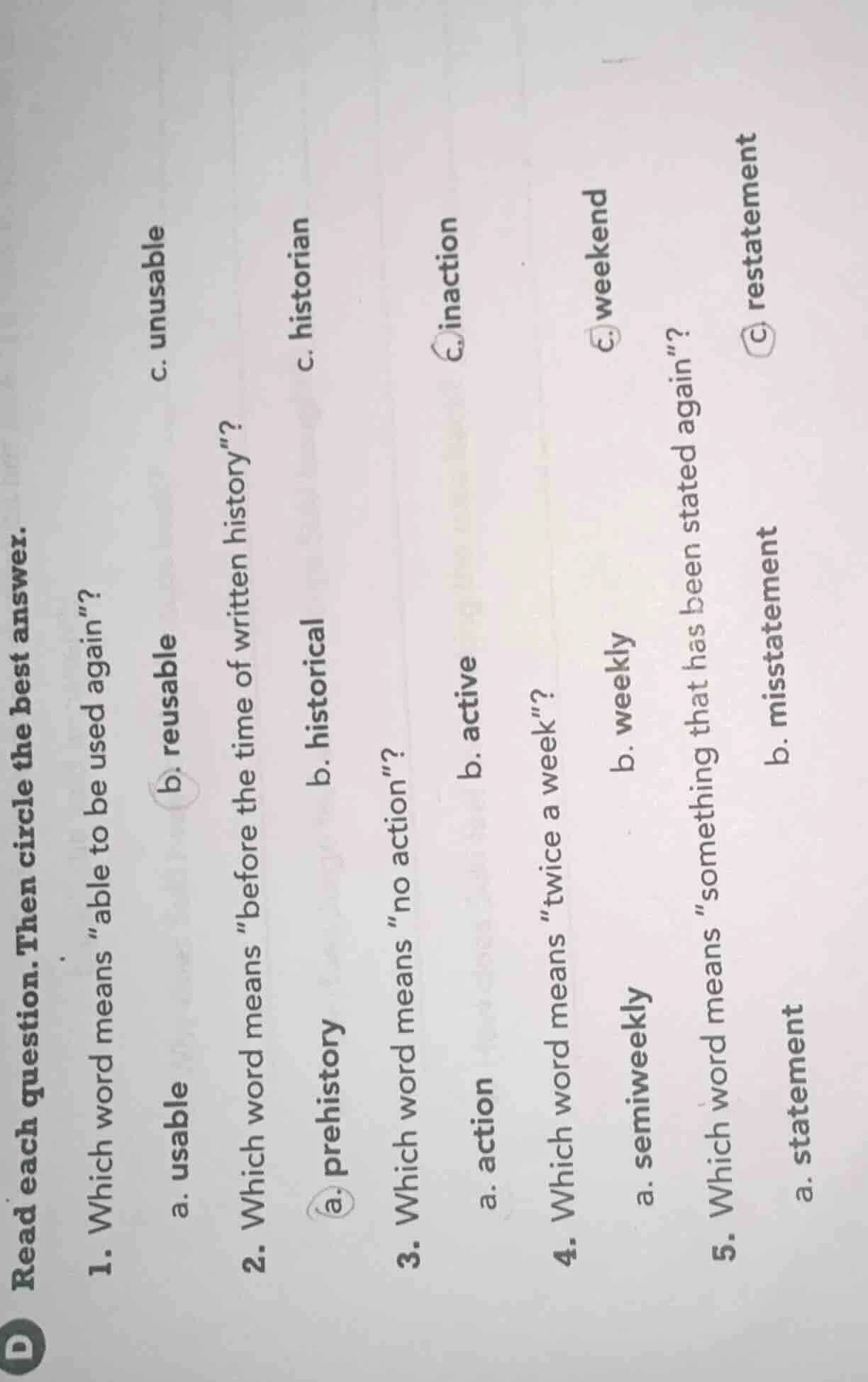 read each question. then circle the best answer. 1. which word means \a…