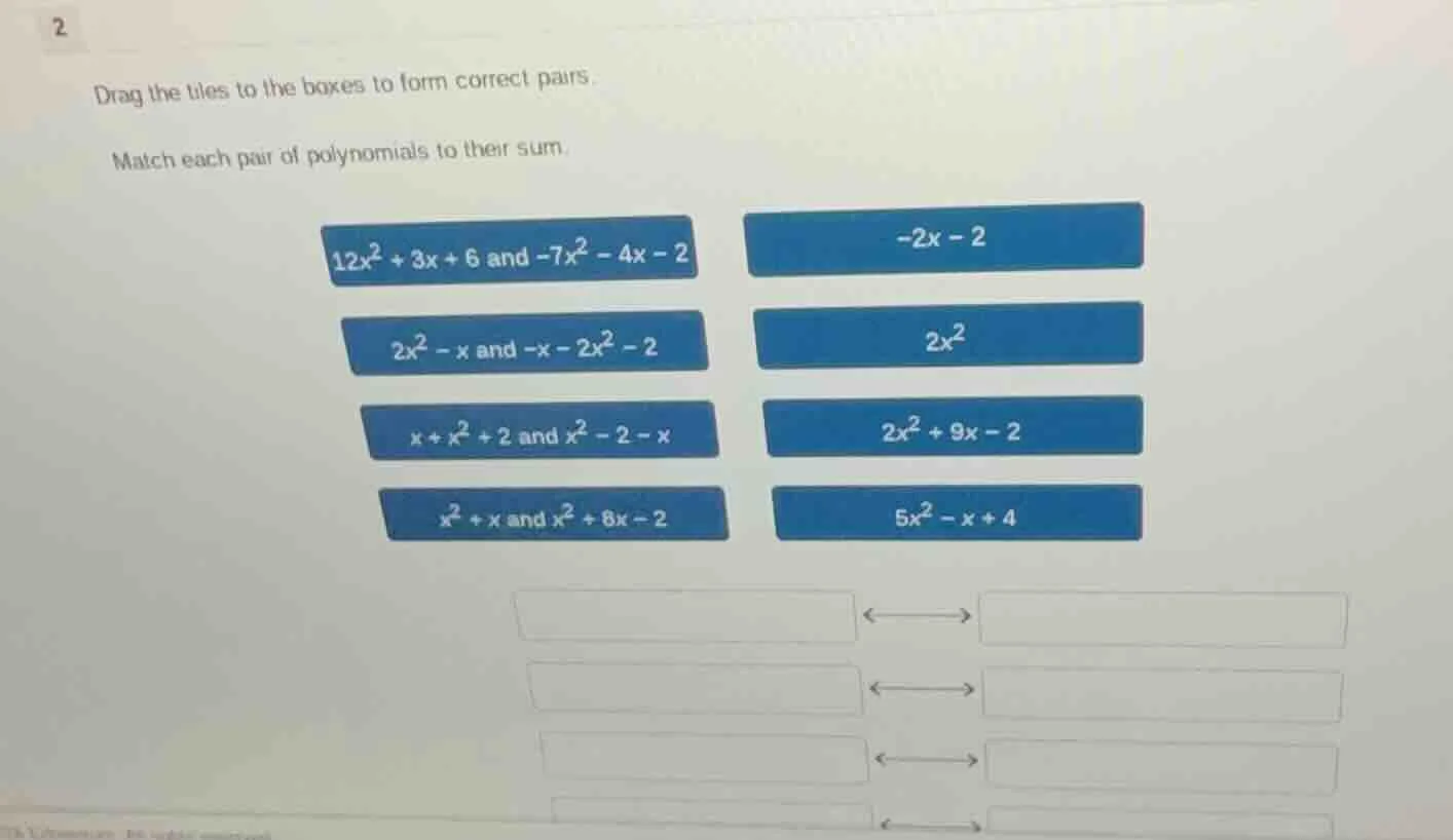 2 drag the tiles to the boxes to form correct pairs. match each pair of…