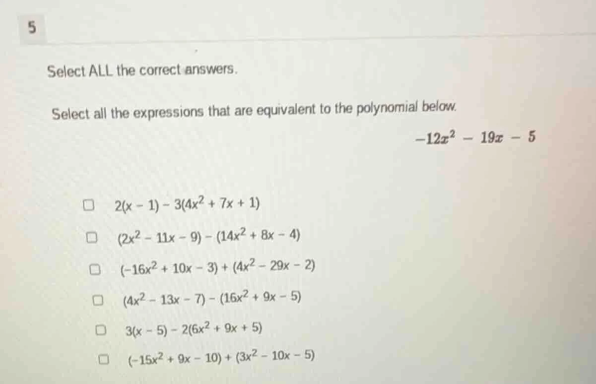 5 select all the correct answers. select all the expressions that are e…
