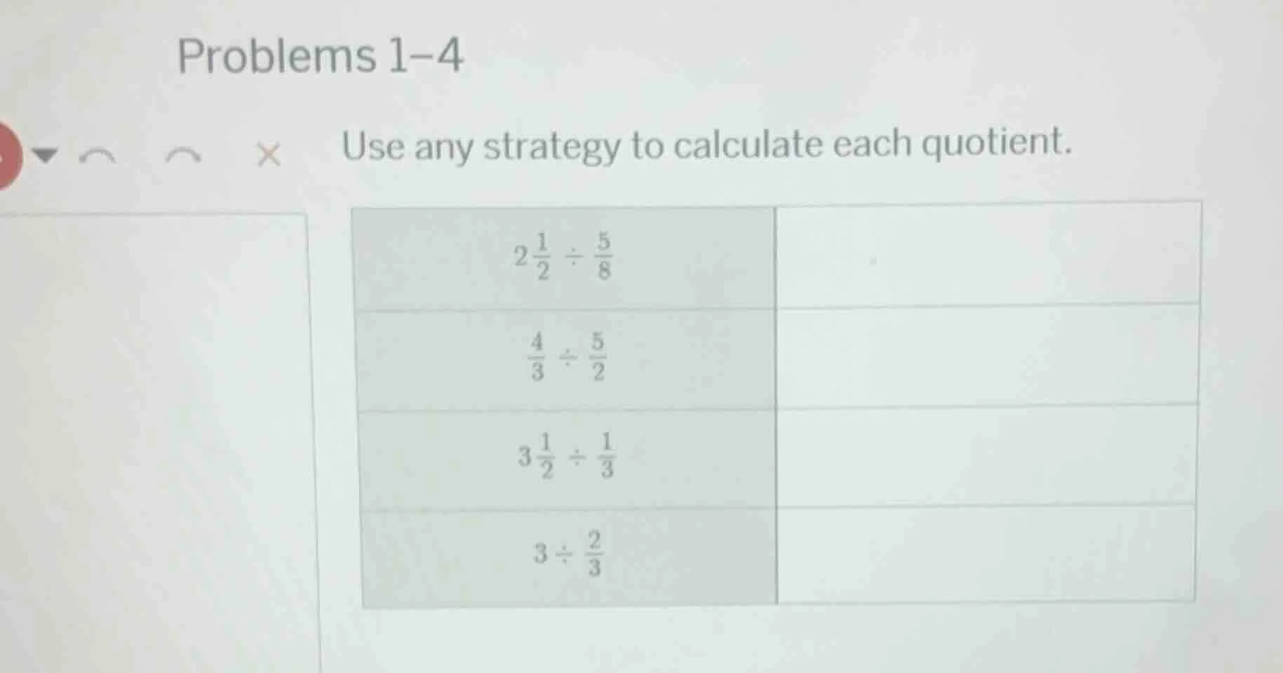problems 1–4 use any strategy to calculate each quotient. $2\\frac{1}{2…