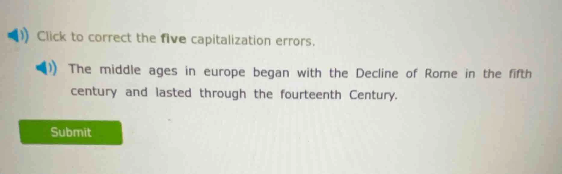 click to correct the five capitalization errors. the middle ages in eur…