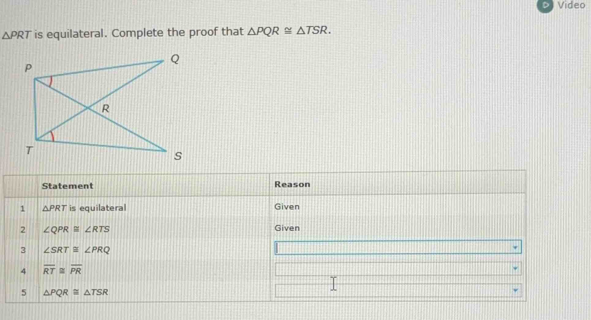 $\\triangle prt$ is equilateral. complete the proof that $\\triangle pq…