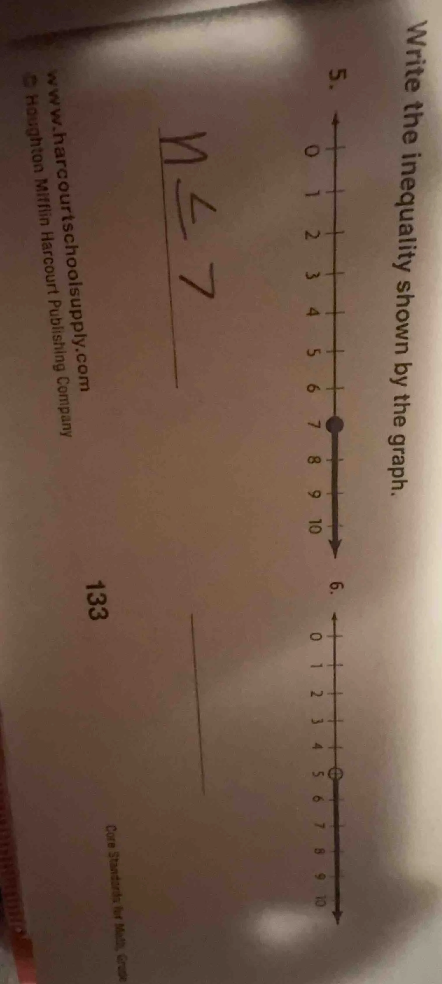 write the inequality shown by the graph. 5. number line with a closed d…