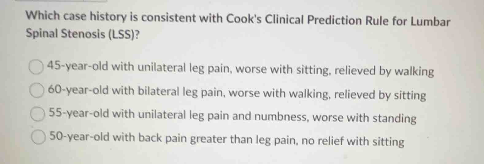 which case history is consistent with cooks clinical prediction rule fo…