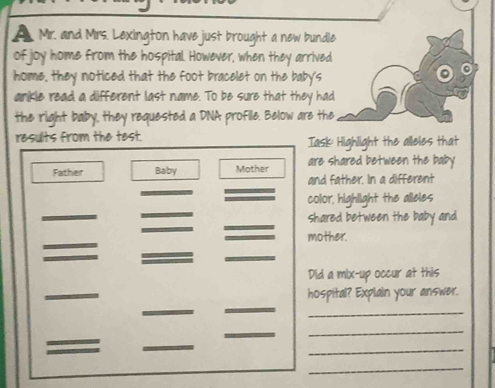 a mr. and mrs. lexington have just brought a new bundle of joy home fro…