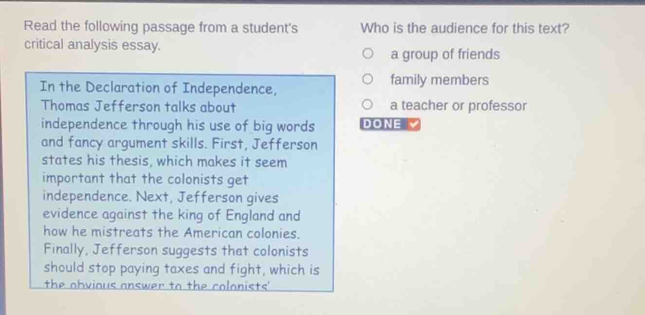 read the following passage from a students critical analysis essay. in …