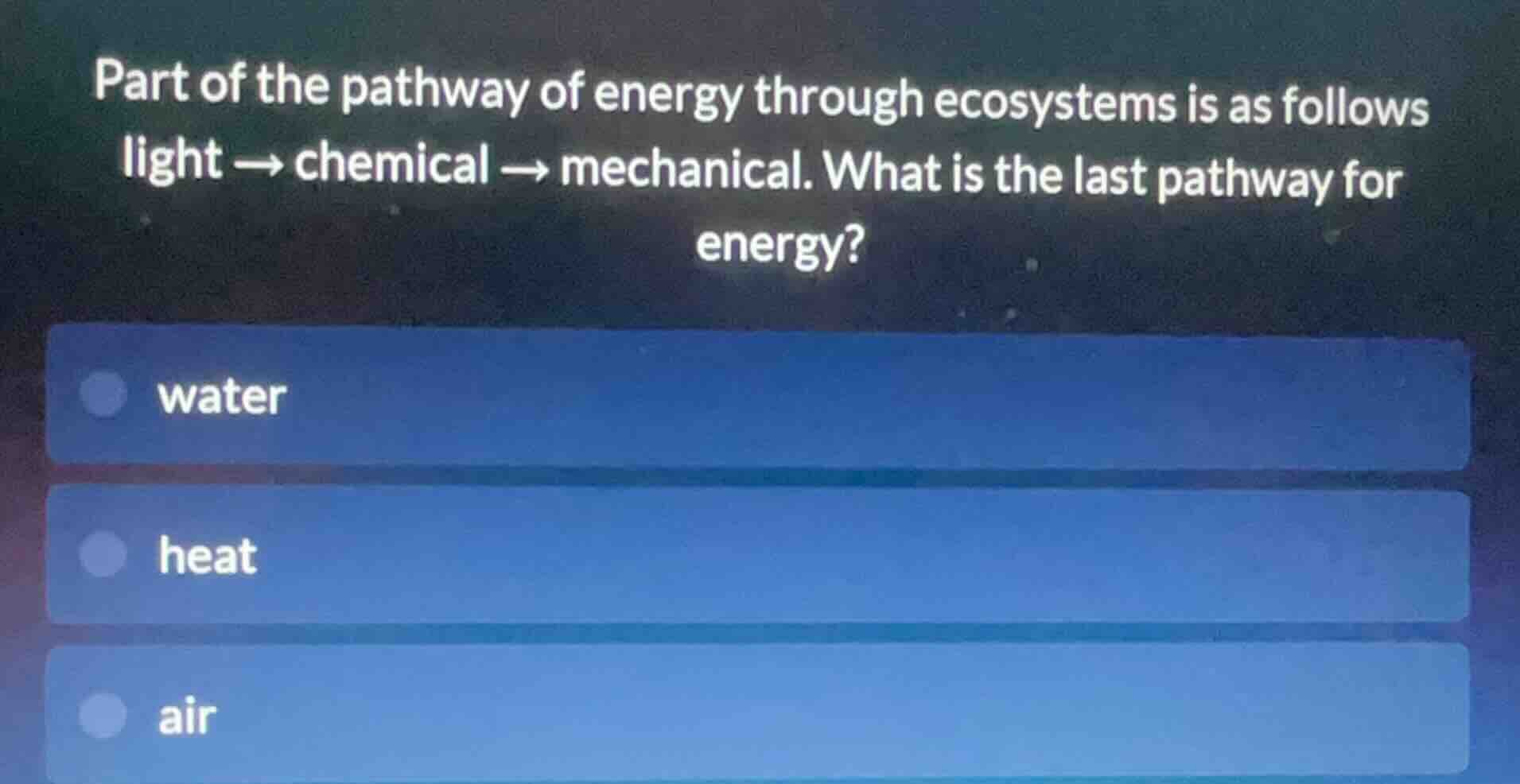part of the pathway of energy through ecosystems is as follows light → …