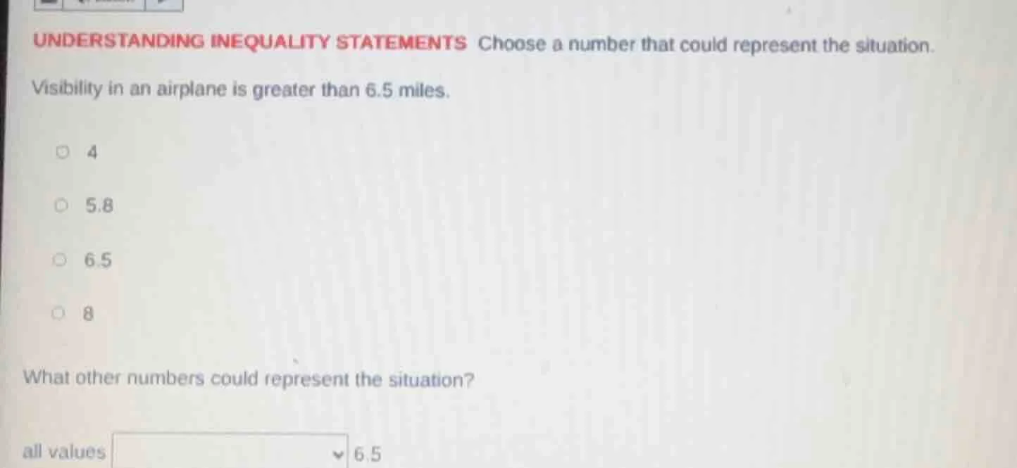 understanding inequality statements choose a number that could represen…