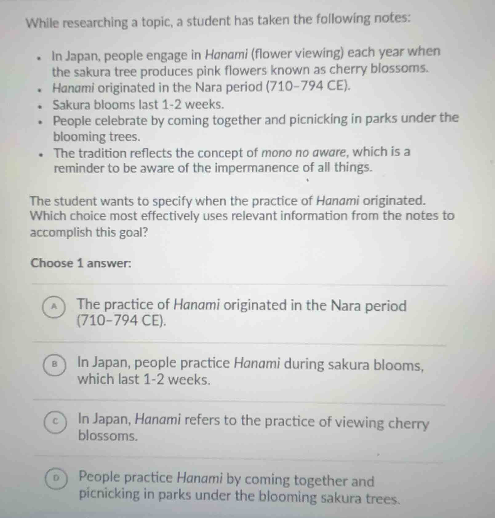 while researching a topic, a student has taken the following notes: - i…
