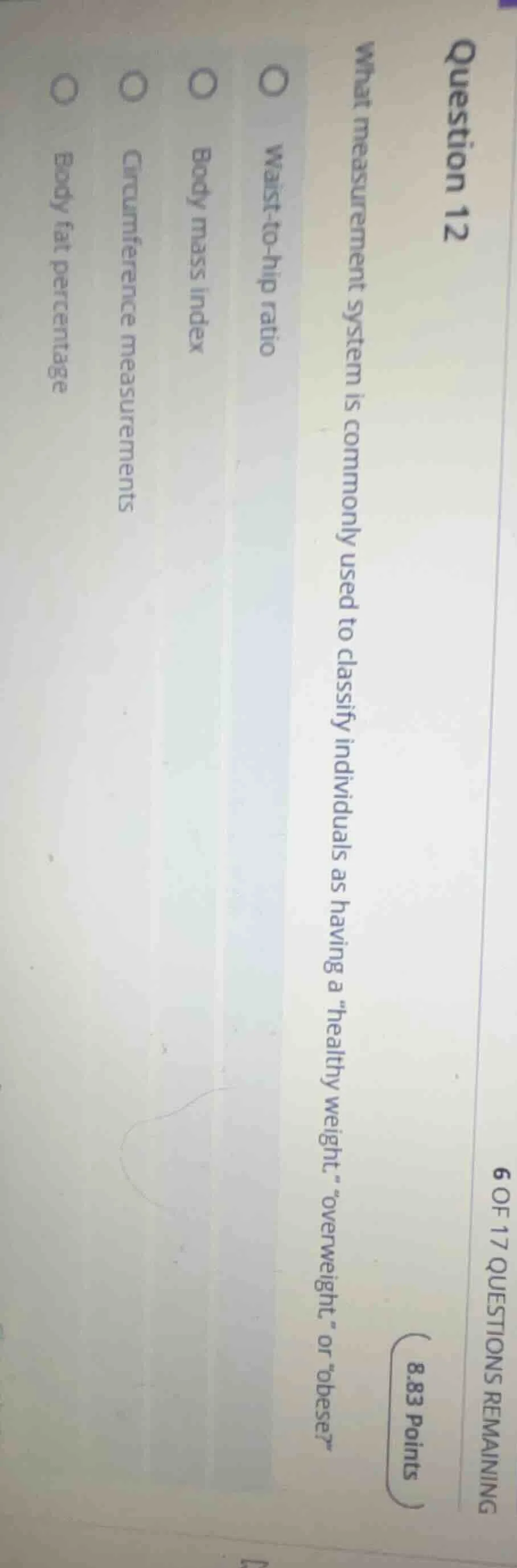 question 12 what measurement system is commonly used to classify indivi…