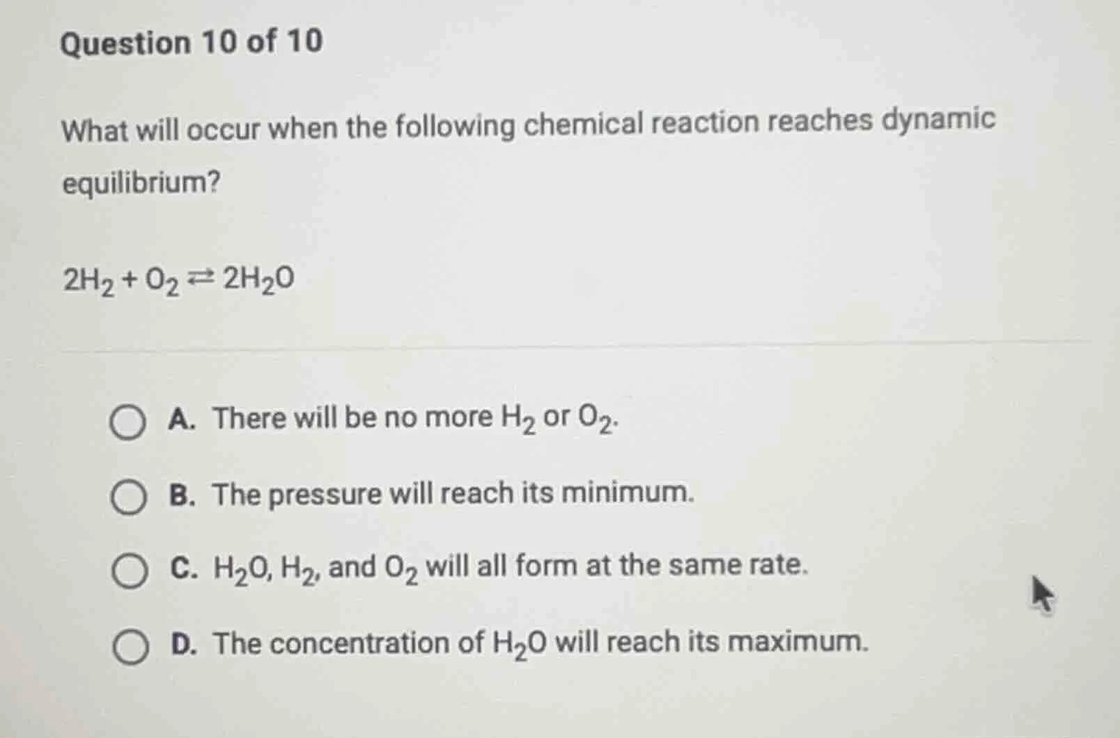question 10 of 10 what will occur when the following chemical reaction …