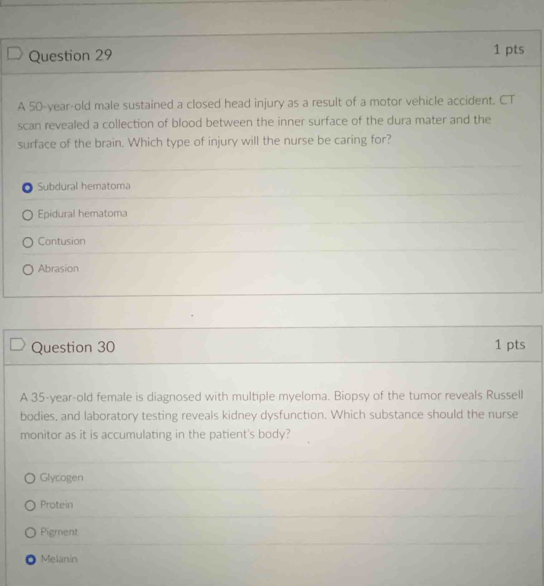 question 29 1 pts a 50-year-old male sustained a closed head injury as …