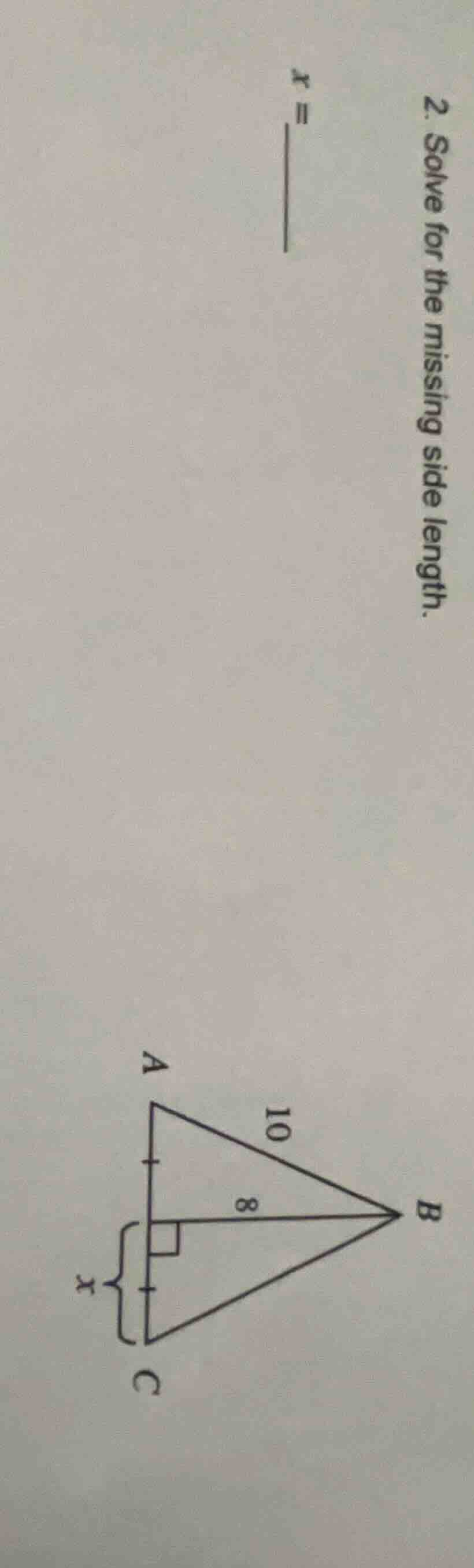 2. solve for the missing side length. x = triangle with vertex b, base …