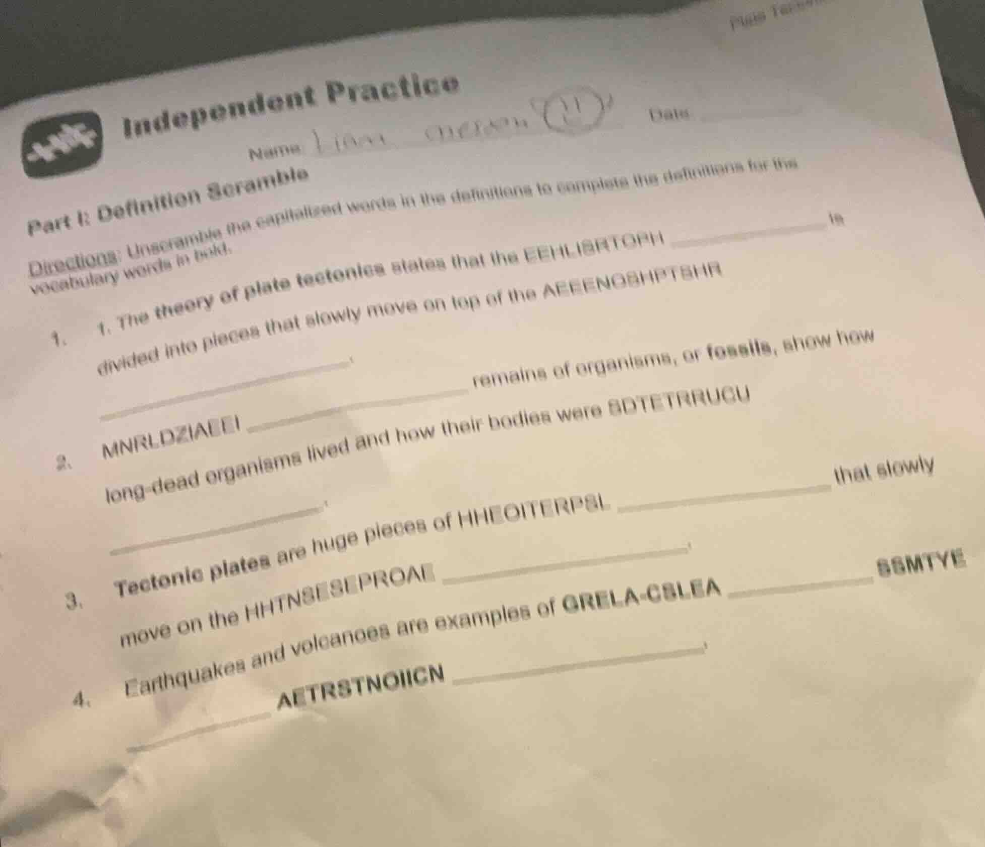 independent practice name: date part 1: definition scramble directions:…