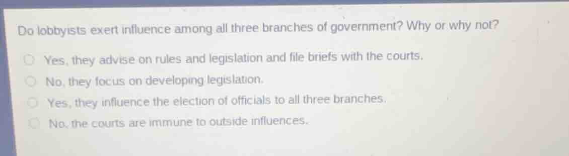 do lobbyists exert influence among all three branches of government? wh…