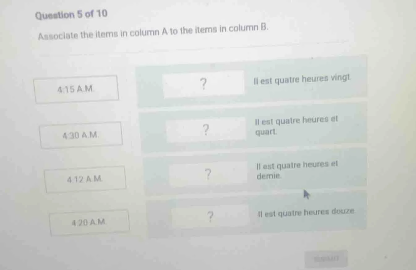 question 5 of 10 associate the items in column a to the items in column…