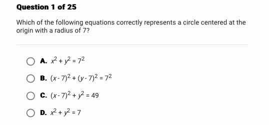 question 1 of 25 which of the following equations correctly represents …
