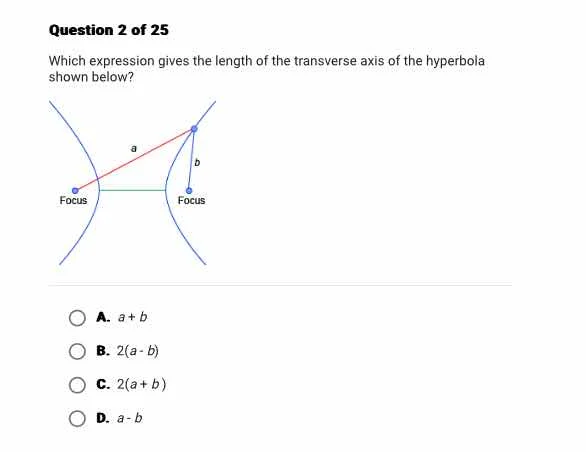 question 2 of 25 which expression gives the length of the transverse ax…