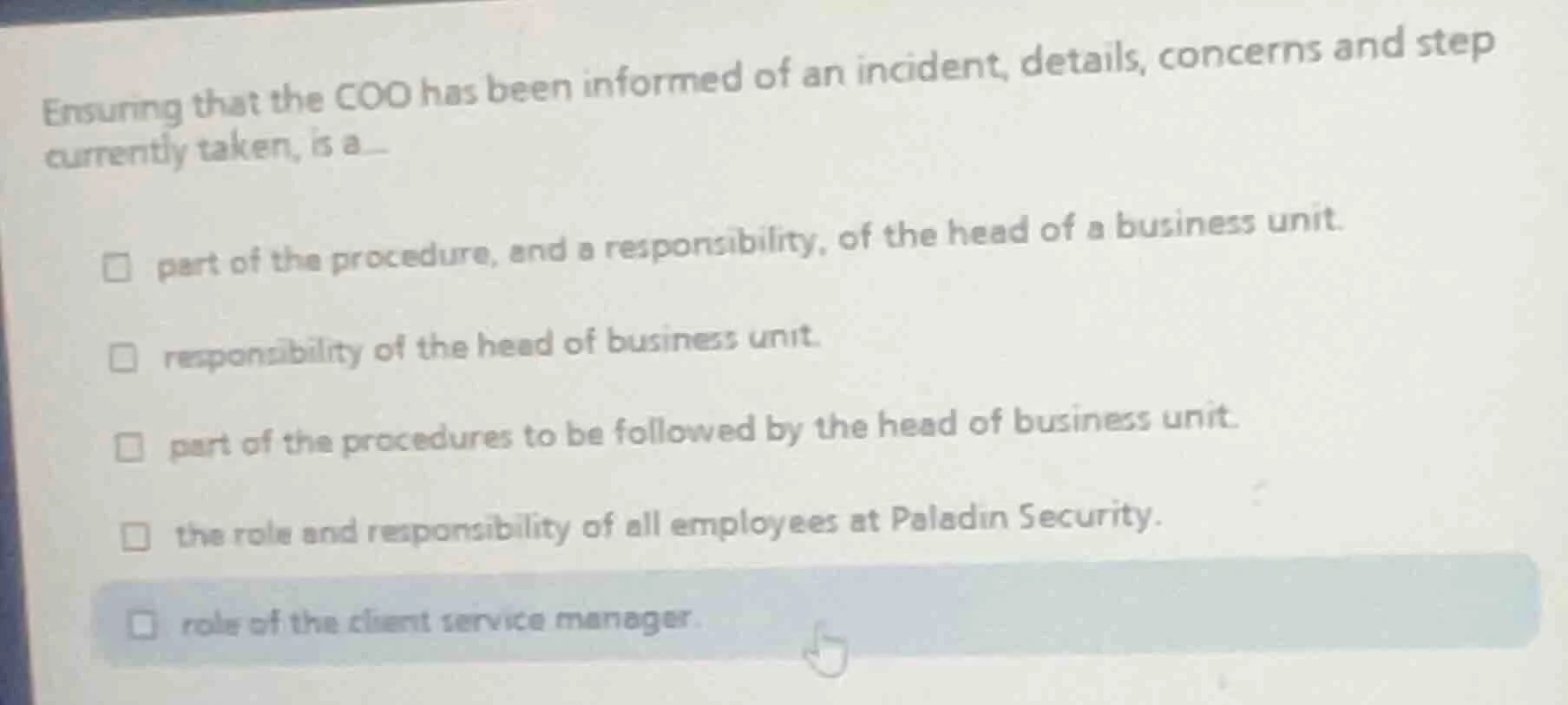 ensuring that the coo has been informed of an incident, details, concer…