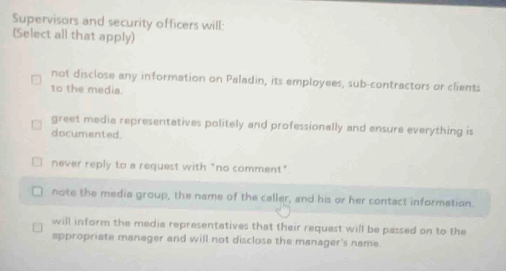 supervisors and security officers will: (select all that apply) □ not d…