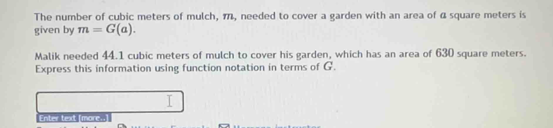 the number of cubic meters of mulch, ( m ), needed to cover a garden wi…