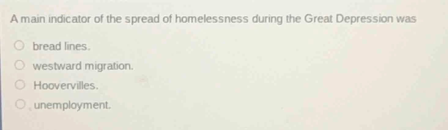 a main indicator of the spread of homelessness during the great depress…