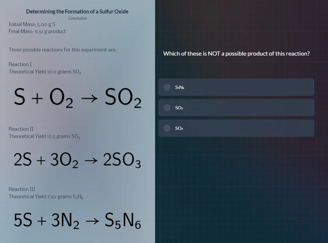 determining the formation of a sulfur oxide conclusion initial mass: 5.…