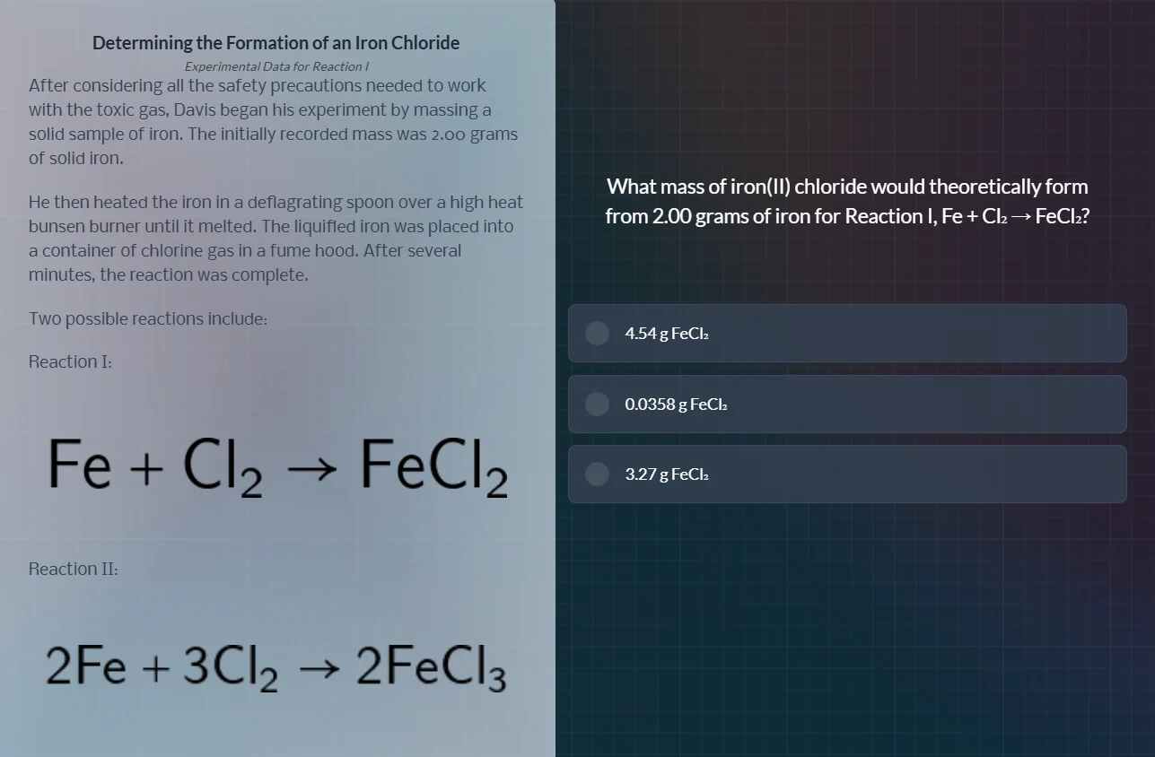 determining the formation of an iron chloride experimental data for rea…