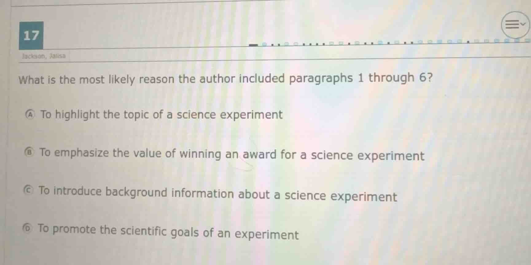 17 jackson, jalisa what is the most likely reason the author included p…