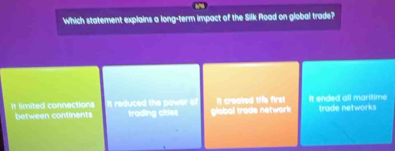 which statement explains a long - term impact of the silk road on globa…