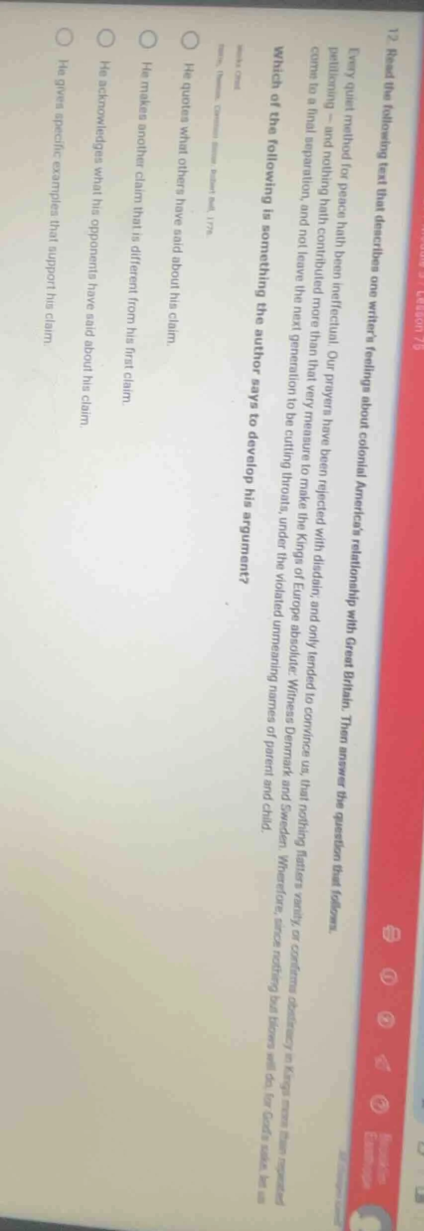 12. read the following text that describes one writer’s feelings about …