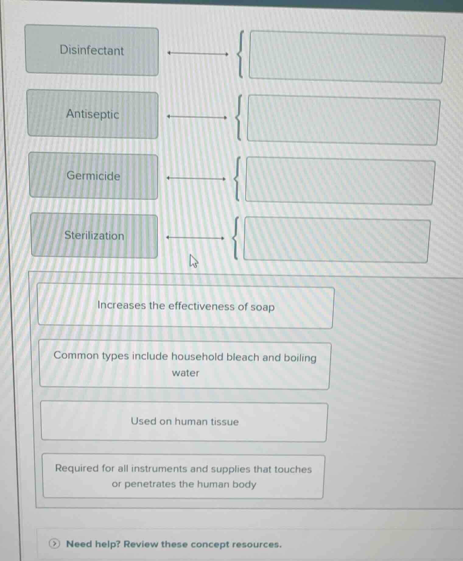 disinfectant, antiseptic, germicide, sterilization. options: increases …