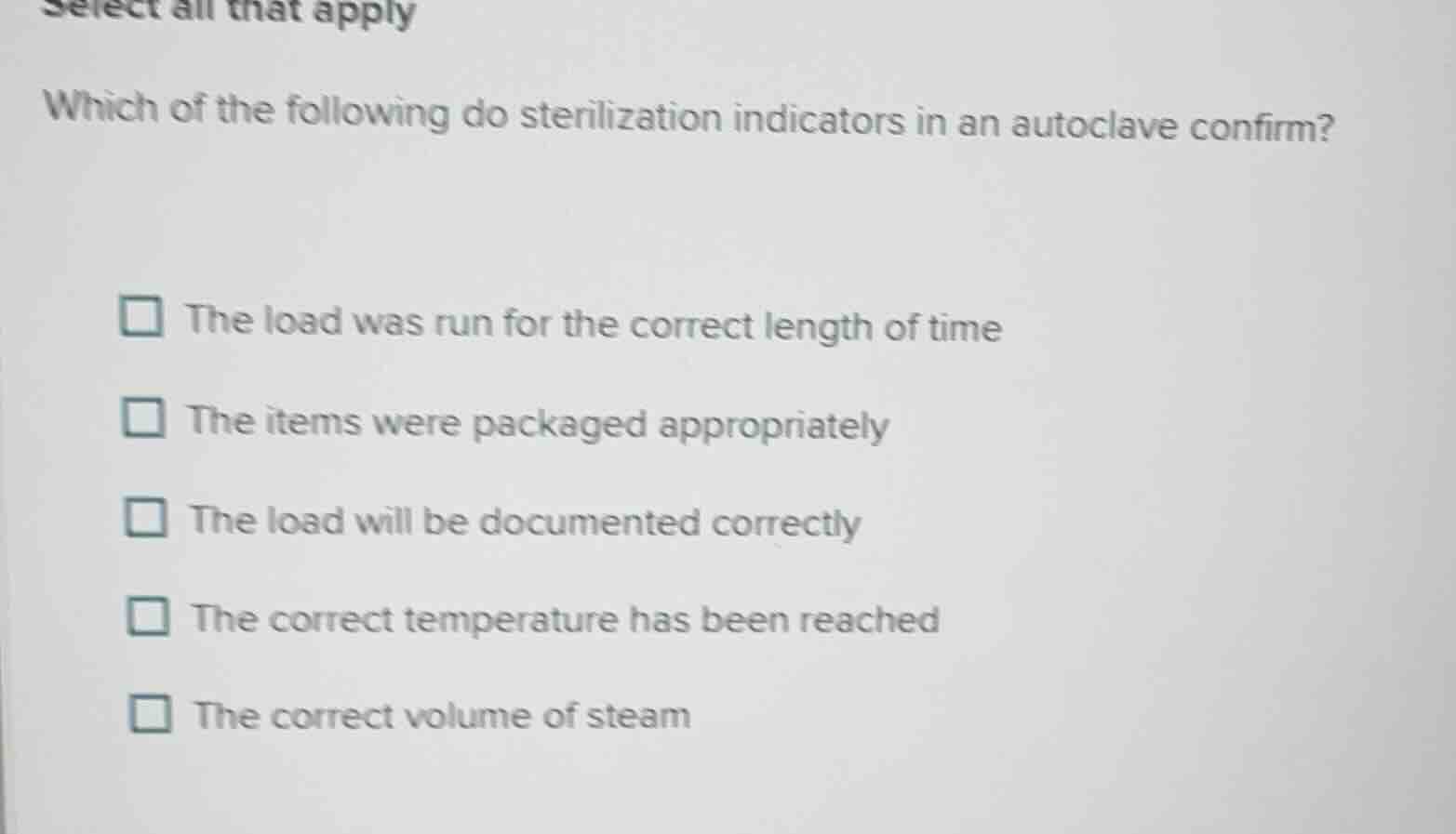 select all that apply which of the following do sterilization indicator…