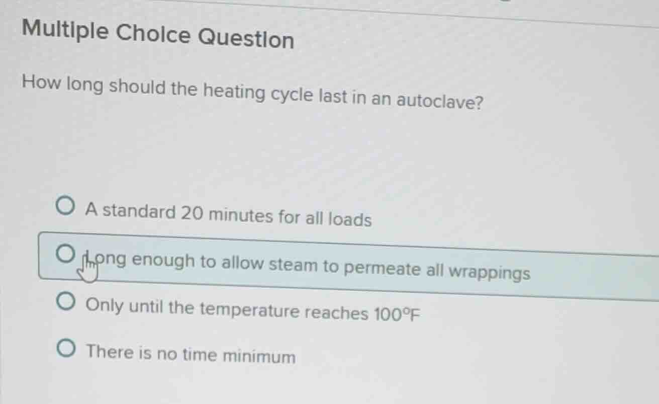 multiple choice question how long should the heating cycle last in an a…