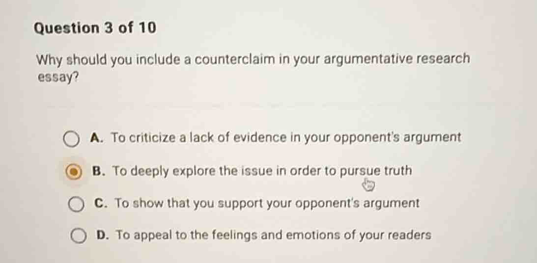 question 3 of 10 why should you include a counterclaim in your argument…