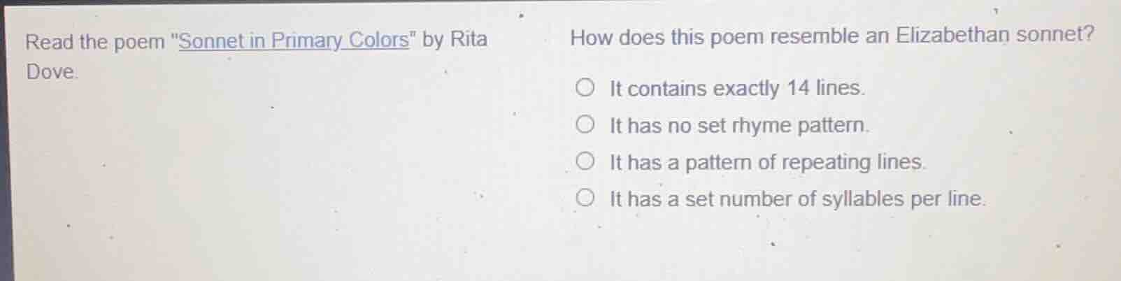 read the poem \sonnet in primary colors\ by rita dove. how does this po…