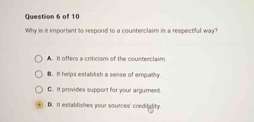 question 6 of 10 why is it important to respond to a counterclaim in a …