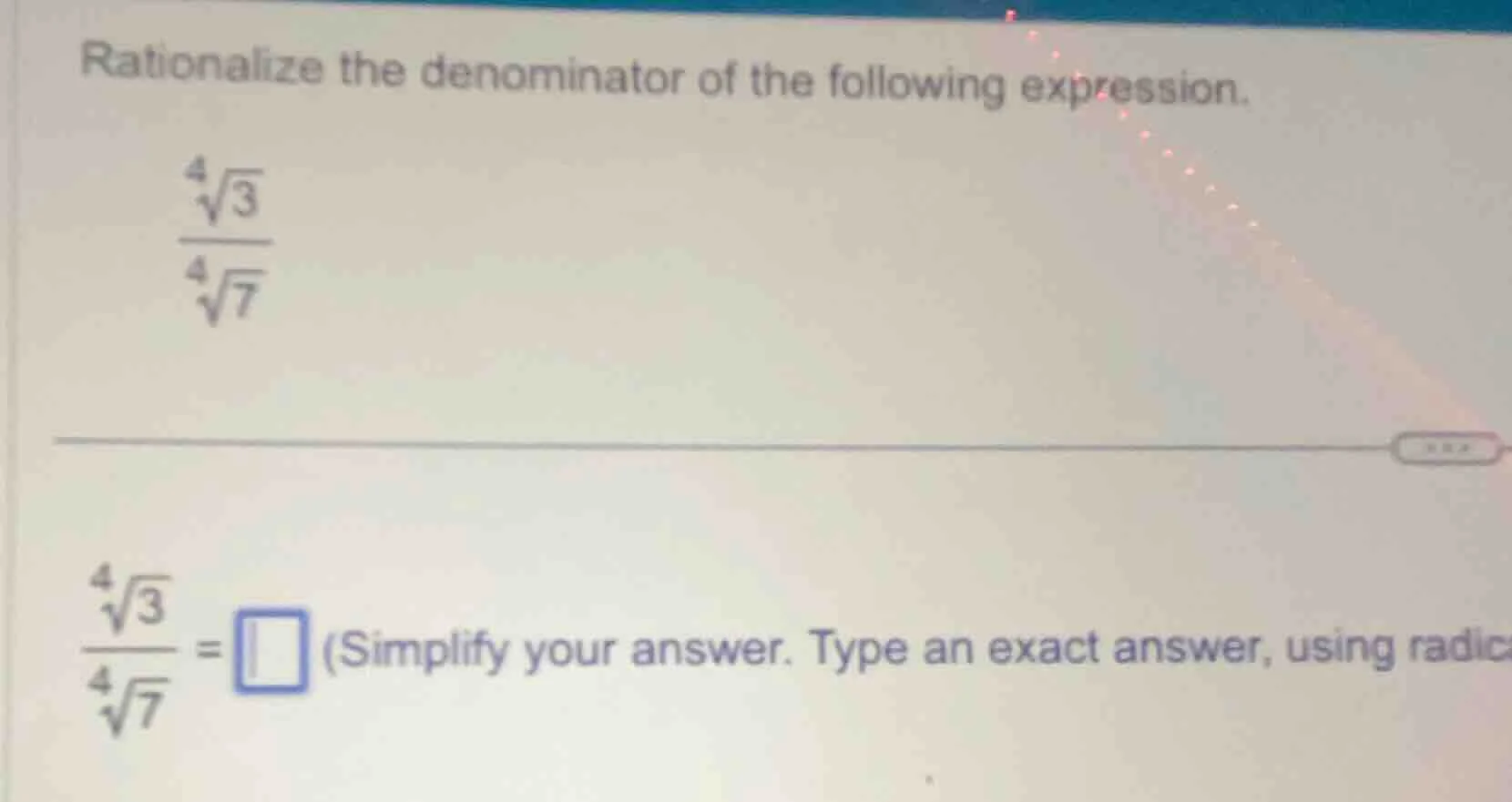 rationalize the denominator of the following expression. \\(\\frac{\\sq…