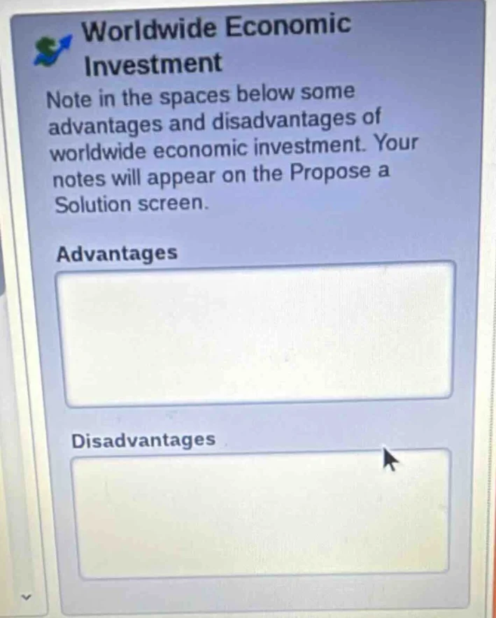 worldwide economic investment note in the spaces below some advantages …