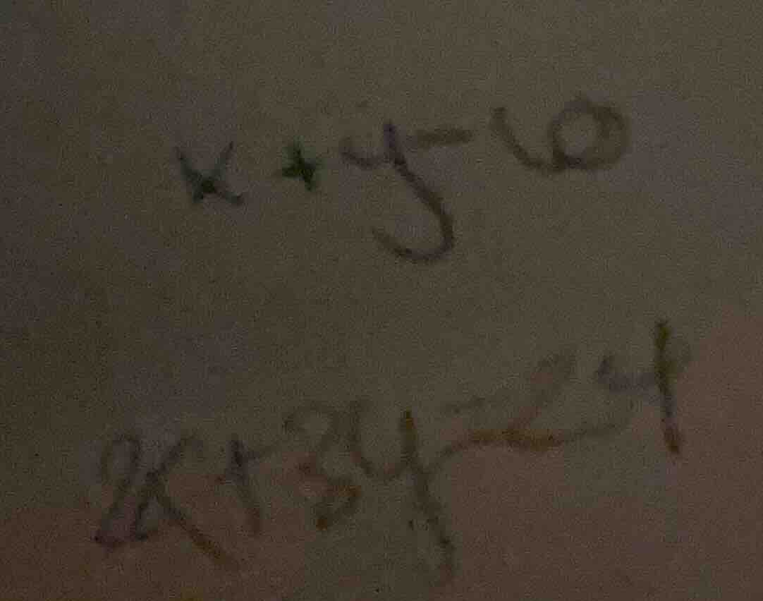 x + y = 10\ 2x + 3y = 24